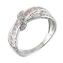 9ct White Gold Pink And White Cubic Zirconia Crossover Ring