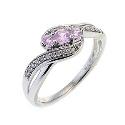 9ct White Gold Diamond and Pink Sapphire 3 Stone Pave Ring