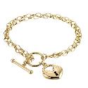 9ct Gold Heart Padlock T-Bar Double Bracelet
