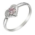9ct White Gold Pink Cubic Zirconia Heart Ring Size H