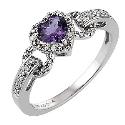 Silver, Diamond and Amethyst Heart Ring