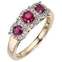 9ct Yellow Gold and Rhodium Diamond and Treated Ruby Ring