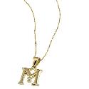9ct Gold Cubic Zirconia Set Letter M Pendant with 16" Chain