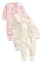 Three Pack Cream Delicate Bunny Sleepsuits (0mths-