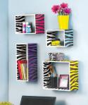 Teen Bedroom Zebra Print Wall Shelves - Set of 4 